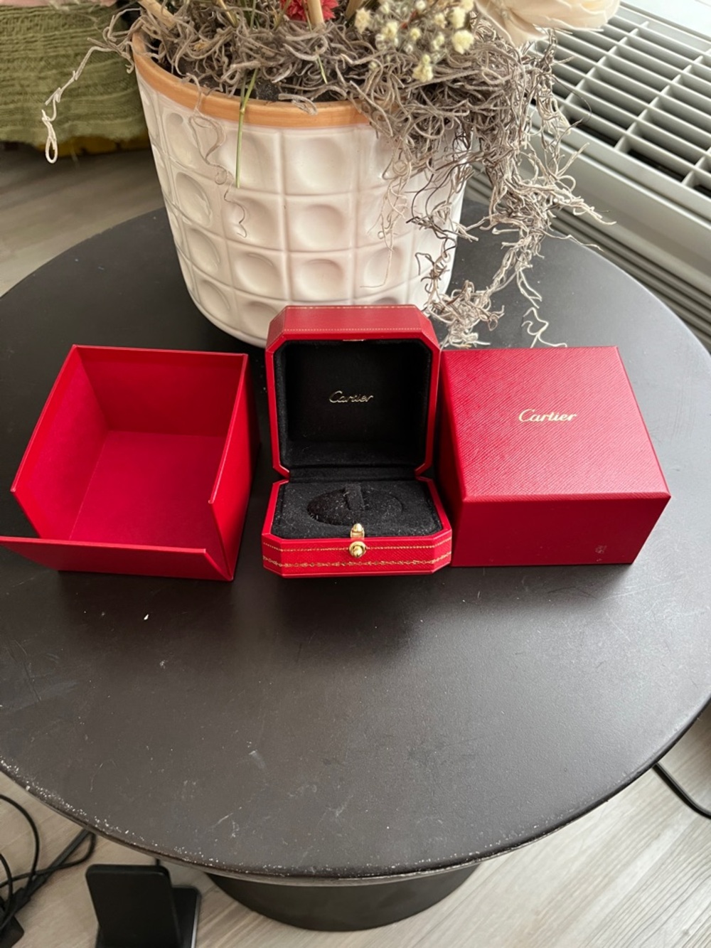 Cartier Red and Black Jewelry Watch Box with Gold Accents